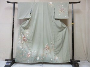 1円 良品 正絹 着物 訪問着 式典 和装 和服 金彩 御所車 枝花 雪輪 草花 花車 高級 袷 身丈151cm 裄65cm【夢職】★★★