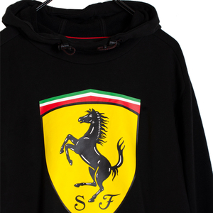 PUMA プーマ Ferrari フェラーリ コラボ パーカー スウェット XS SS 黒 ブラック デカロゴ コットン 裏起毛 ドロ－コ－ド 