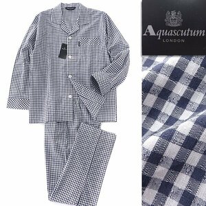 新品 アクアスキュータム リネンライク スラブ セットアップ パジャマ M 紺 白 【J46192】 Aquascutum メンズ 春夏 サマー 盛夏