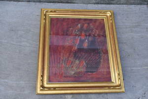 Qn900 肉筆 油彩 抽象画 油彩画 油彩額 油絵額 木製 F10 モダンアート 高級 額縁 美術品 ヴィンテージ ゴールド 縦68.5cm 横61cm 140サイズ