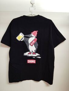 新品チャムスCHUMS 半袖Tシャツ カットソーSAUVENIR/チャムス×サウベニア別注 DRINKTee Sサイズ黒ブラックオーバーサイズでレディースにも