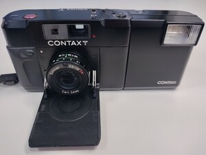 CONTAX 初代　コンタックス T Carl Zeiss Sonnar 38mm F2.8 ブラック　ストロボ付き　コンパクトフィルムカメラ