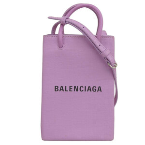 バレンシアガ BALENCIAGA ショッピングフォンホルダー 2WAYバッグ ショルダーバッグ レザー パープル 593826 中古 新入荷 OB1762