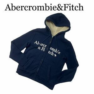 Abercrombie&Fitch アバクロンビーアンドフィッチ アバクロ パーカー フルジップ 裏ボア 紺色 XS