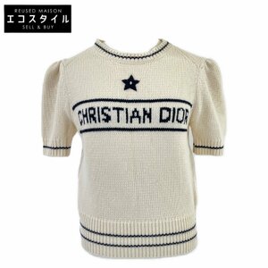 美品/正規 Christian Dior クリスチャンディオール 154S09AM305 ロゴ入り ウールxカシミヤ 半袖ニットセーター F：36 レディース