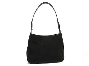 1円 PRADA プラダ キャンバス×レザー ワンショルダーバッグ トートバッグ 肩掛け レディース ブラック系 BJ6752