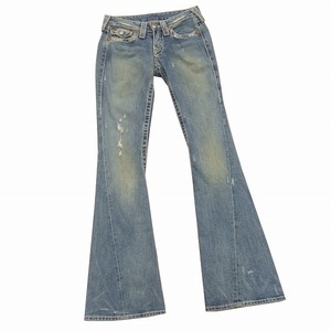 U美品★トゥルーレリジョン*TRUE RELIGION★濃紺系★ロゴ釦★ブーツカット★ダメージジーンズ*デニムパンツ★サイズ24