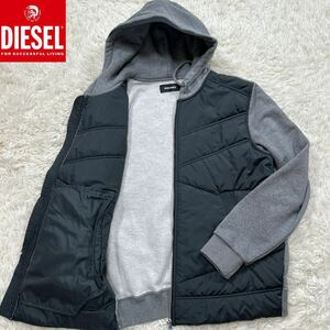 【漂う高級感】極美品 DIESEL ディーゼル ナイロン切替ジャケット パーカー XL相当 グレー ジップ刻印 DIESELパッチ フード刻印【極上品】