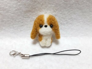 羊毛フェルト ハンドメイド 仔犬 キャバリアちゃん 　ストラップ 