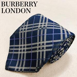 BURBERRY LONDON バーバリーロンドン ネクタイ チェック シルク 高級感 上品 日本製 エレガント ビジネス スーツ カジュアル ネイビー W20