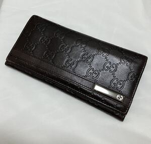 ◆GUCCI グッチ◆シマ◆財布◆レザー◆2つ折り長財布◆ユニセックス◆ダークブラウン◆GG◆