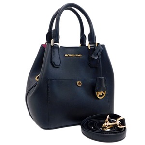 1円 ■ 美品 マイケルコース 2wayバッグ ブラック系 レザー MKサークルロゴ おでかけ MICHAEL KORS ■E.Bem.pS-14