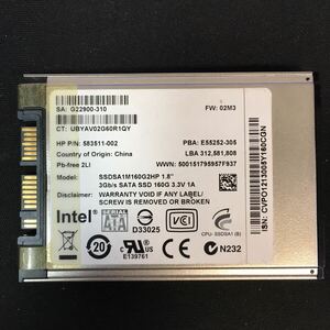 intel インテル 1.8 Micro-SATA SSD 160G SSDSA1M160G2HP 3.0GB/s SATA　中古品