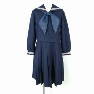 1円 セーラー服 ジャンパースカート スカーフ 上下3点セット 指定 冬物 女子 学生服 福岡筑紫女学園高校 紺 制服 中古 ランクC NA1515