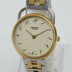 2405-618 エルメス クオーツ 腕時計 HERMES アルソー 丸型 金色ベゼル クリーム文字盤 純正ブレス