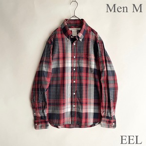 【美品】EEL 日本製 イール Lincoln リンカーン ボタンダウン チェック シャツ コットン シーズンレス ネイビー×レッド size M sk 