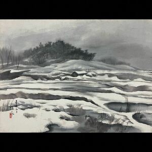 ◇鸛◇ 伊東深水「雪」肉筆日本画10号 濱田台児鑑定シール 風景画 タトウ箱 大正十年作品 額装