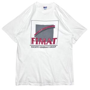 5千スタ【90s USA製 企業 FIMAT プリント Tシャツ L】メーカー 金融 ビンテージ 古着 Hanes シングルステッチ フランス Mac Apple