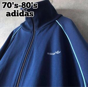 【★adidas×70s-80s西ドイツ】L デサント製 トラックジャケット 古着 ジャージ ネイビー