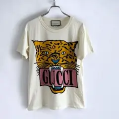 美品 GUCCI グッチ ロゴ タイガー プリント 半袖 Tシャツ アイボリー