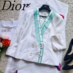 【良品】Christian Dior ミドルジャケット ホワイト ステッチ クリスチャンディオール 白 ダブルボタン ビンテージ vintage