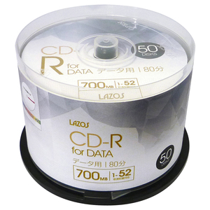 送料無料 CD-R 50枚組スピンドルケース入 700MB for DATA 1-52倍速対応 ホワイトワイド印刷対応 L-CD50P/2587 Lazosｘ６個セット/卸