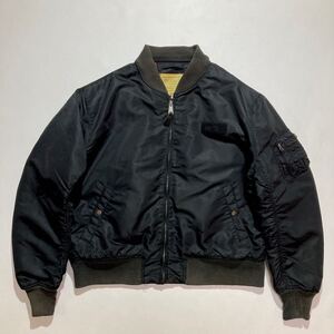 3XL♪ALPHA MA-1 ナイロン フライトジャケット 黒 ビンテージ ビッグサイズ フルジップ 中綿入り ブラック アルファ 90s