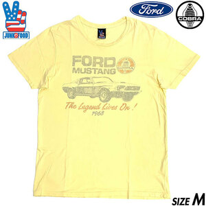 稀少■JUNK FOOD (ジャンクフード) FORD MUSTANGフォード マスタングCOBRAコブラ ヴィンテージ 加工 半袖Tシャツ イエローM アメカジ古着