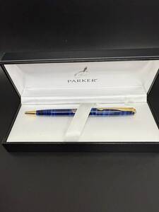 T67　未使用 PARKER SONNET　パーカー ソネット　スイスト式　ボールペン ブルーマーブル　ロータリークラブマーク入り　箱入り