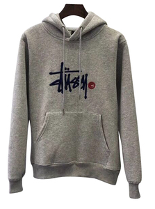 メンズ レディース STUSSY フーディー パーカー プルオーバー グレー M カジュアル ストリート 人気 y2k スウェット アウター インポート