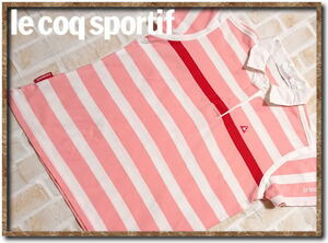 ☆le coq sportif　ルコック　刺入りボーダー半袖ポロシャツ　ピンク×白☆