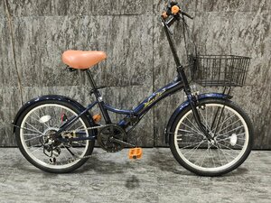 【アウトレット品】前カゴ付属20インチ折り畳み自転車Shimano外装6段変速　ダークブルー【SK94922】