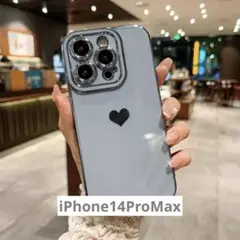 iPhone14ProMax カバー おしゃれ くすみブルー ハート柄 かわいい