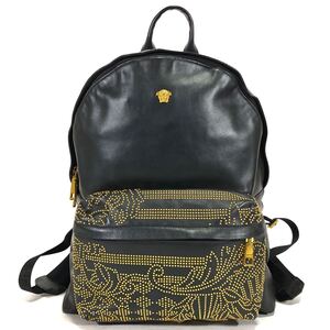 【ヴェルサーチェ】基準内 VERSACE リュック 黒 メデューサ リュックサック バックパック レザー×ナイロン メンズ レディース イタリア製