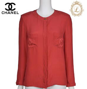 【返品可】CHANEL シャネル ココマーク ココボタン ブラウス シャツ 長袖 トップス Tシャツ 赤 ブランド アパレル 中古 中古品-非常に良い