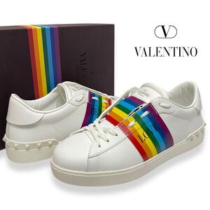 美品 正規品 VALENTINO ヴァレンティノ レインボー マルチカラー オープン ロックスタッズ レザー スニーカー シューズ 42 TR830Y2