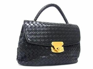 1円 ■美品■ BOTTEGA VENETA ボッテガヴェネタ イントレチャート ヴィンテージ レザー ハンドバッグ トート ブラック系 FD2621