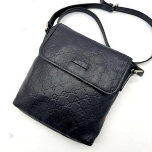 1円【極美品】GUCCI グッチ シマ GG柄 メンズ ショルダーバッグ サコッシュ フラップ レザー 総柄 肩掛け 斜め掛け ブラック 黒 223666