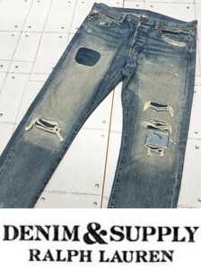 w34 DENIM&SUPPLY RALPH LAUREN デニム パンツ 加工 ダメージ クラッシュ デニムアンドサプライ ラルフローレン ヴィンテージ