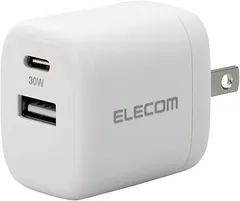 エレコム 急速充電器 Type-C USB PD対応 30W 2ポート (USB-C/USB-A) 小型 軽量 【iPhone 16 15 iPad Macbook Air Surface 対応】 ホワイト EC-AC14WH