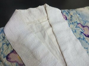 1円 中古 正絹 長襦袢 絽 縮緬 式典 和装 和服 アンティーク レトロ 草花 花柄 高級 単衣 身丈119cm 裄63cm【夢職】★★★