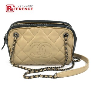 CHANEL シャネル CC ココマーク バレリーヌ チェーン ショルダーバッグ カーフレザー ベージュ×ブラック レディース【中古】