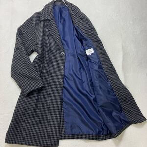 美品 BEAMS HEART ビームスハート 大きいサイズ 50 XL 千鳥柄 ロングチェスターコート ウール グレー 比翼 メンズ ビジネス 通勤 