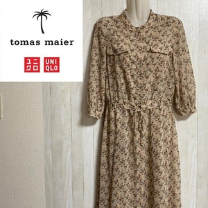 UNIQLO×tomas maier★ユニクロ×トーマスマイヤー★シフォンプリントワンピース 7分袖★サイズM　5-220　