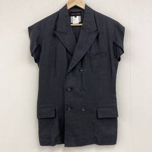 AD1988 COMME des GARCONS 変形 リネン ノースリーブ ダブル ジャケット 黒 コムデギャルソン 麻 ベスト ジレ VINTAGE archive 3070235