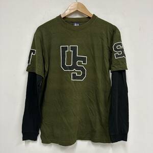 【USA製】STUSSY ステューシー レイヤード ロングスリーブ Tシャツ M メンズ プリント ロンT 長袖 a239