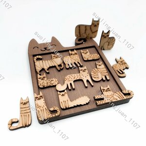 木製パズル 木製ジグソーパズル 子供 脳トレおもちゃ 木製 猫パズル 知育玩具　猫の雑貨 #0435