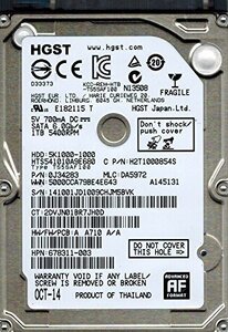 【中古】Hitachi HTS541010A9E680 P/N: 0J34283 MLC: DA5972 1TB HGST