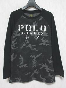 POLO RALPH LAUREN ポロ ラルフローレン Tシャツ 長袖 ロンT 迷彩 カモフラ ロゴ ボーイズ L 黒　irmri yg4675