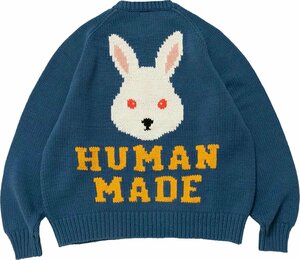 HUMAN MADE ヒューマンメイド RABBIT RAGLAN KNIT SWEATER セーター ニット 上着 ファッション 長袖 ブルー 中古 L TN 1